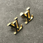 Louis Vuitton LOGO PINK AND BLACK GOLD STUD EARRINGS