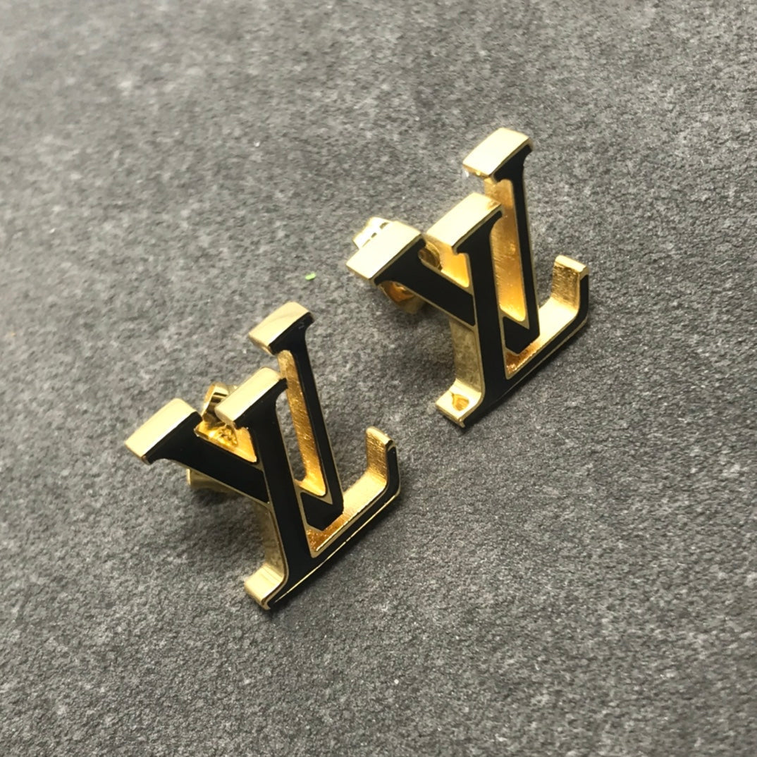 Louis Vuitton LOGO PINK AND BLACK GOLD STUD EARRINGS