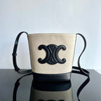 Celine SMALL BUCKET CUIR TRIOMPHE 24CM IN STRIPED TEXTILE AND BLACK CALFSKIN