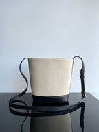 Celine SMALL BUCKET CUIR TRIOMPHE 24CM IN STRIPED TEXTILE AND BLACK CALFSKIN