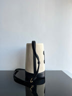 Celine SMALL BUCKET CUIR TRIOMPHE 24CM IN STRIPED TEXTILE AND BLACK CALFSKIN