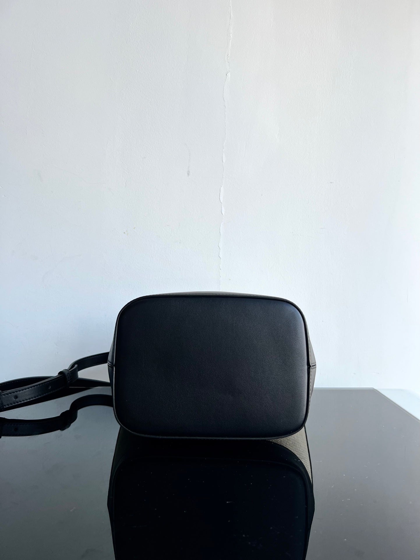Celine SMALL BUCKET CUIR TRIOMPHE 24CM IN STRIPED TEXTILE AND BLACK CALFSKIN