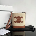 Celine SMALL BUCKET CUIR TRIOMPHE 24CM IN STRIPED TEXTILE AND TAN CALFSKIN