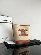Celine SMALL BUCKET CUIR TRIOMPHE 24CM IN STRIPED TEXTILE AND TAN CALFSKIN