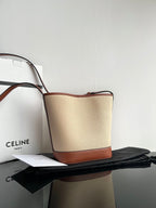 Celine SMALL BUCKET CUIR TRIOMPHE 24CM IN STRIPED TEXTILE AND TAN CALFSKIN
