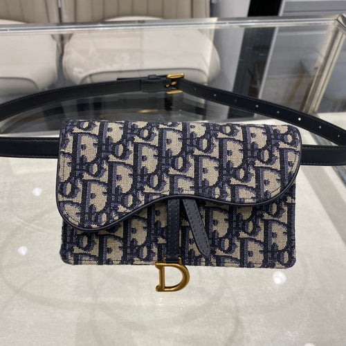 DIOR SADDLE 17CM BELT BEG BLUE OBLIQUE EMBROIDERY