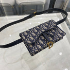 DIOR SADDLE 17CM BELT BEG BLUE OBLIQUE EMBROIDERY