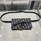 DIOR SADDLE 17CM BELT BEG BLUE OBLIQUE EMBROIDERY