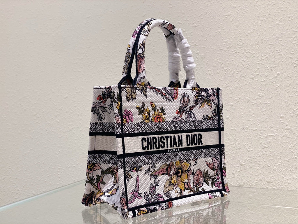 DIOR Small Book Tote 26.5cm Jardin Botanique White