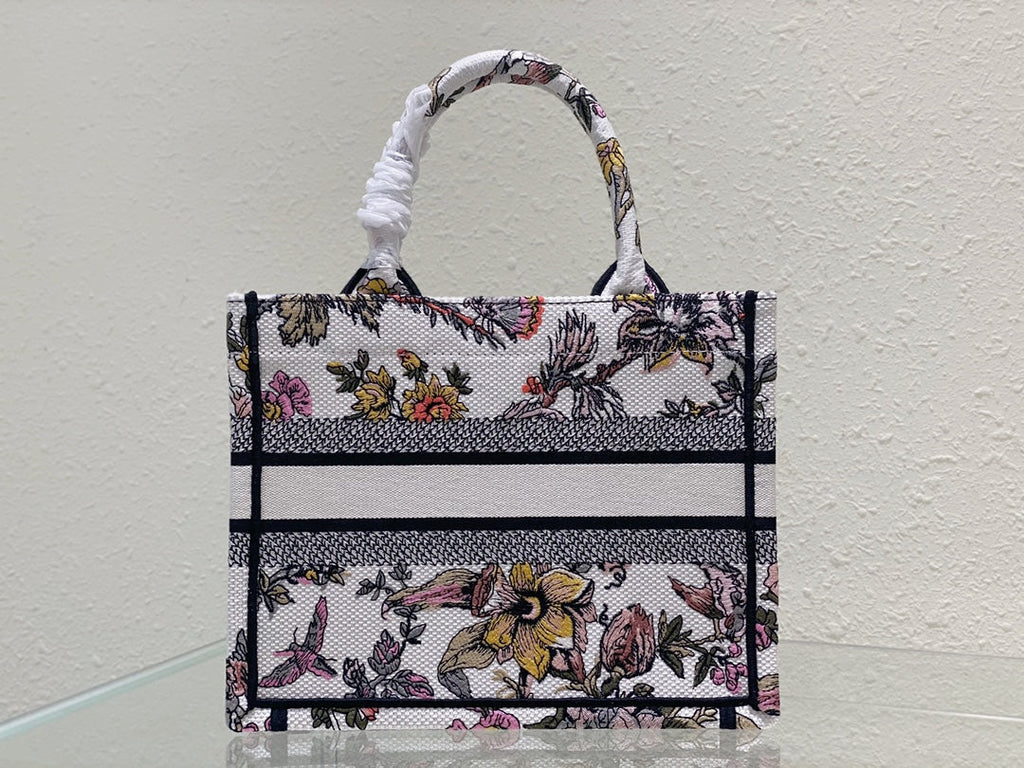 DIOR Small Book Tote 26.5cm Jardin Botanique White