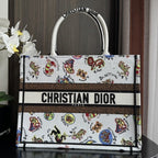DIOR Medium Book Tote 36cm White Multicolor Dragon Zodiac Embroidery