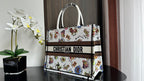 DIOR Medium Book Tote 36cm White Multicolor Dragon Zodiac Embroidery