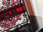 DIOR Small Book Tote 26.5cm White and Red Heart Butterfly Embroidery