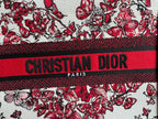 DIOR Small Book Tote 26.5cm White and Red Heart Butterfly Embroidery