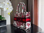 DIOR Small Book Tote 26.5cm White and Red Heart Butterfly Embroidery