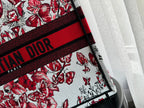 DIOR Large Book Tote 42cm White and Red Heart Butterfly Embroidery