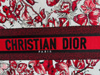 DIOR Large Book Tote 42cm White and Red Heart Butterfly Embroidery