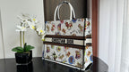 DIOR Large Book Tote 42cm White Multicolor Dragon Zodiac Embroidery