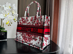 DIOR Medium Book Tote 36cm White and Red Heart Butterfly Embroidery