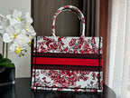 DIOR Medium Book Tote 36cm White and Red Heart Butterfly Embroidery