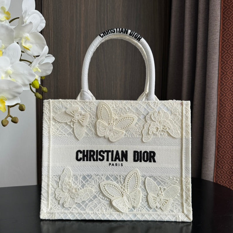 DIOR Small Book Tote 26.5cm Butterfly Zodiac White