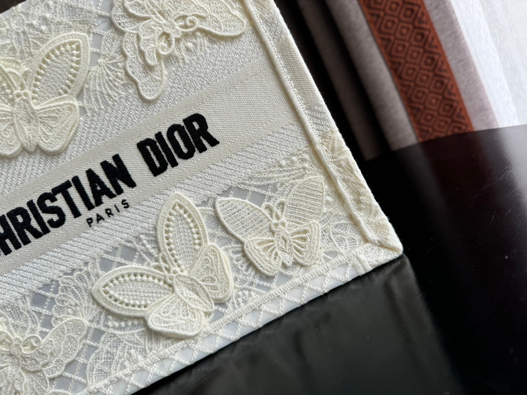 DIOR Small Book Tote 26.5cm Butterfly Zodiac White