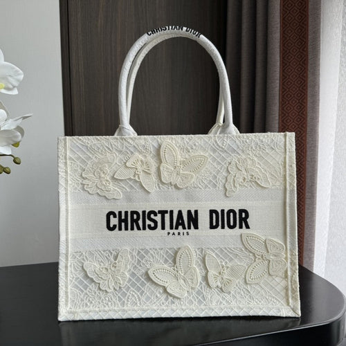 DIOR Medium Book Tote 36cm Butterfly Zodiac White