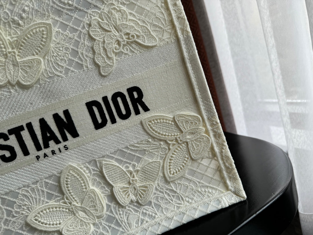 DIOR Medium Book Tote 36cm Butterfly Zodiac White