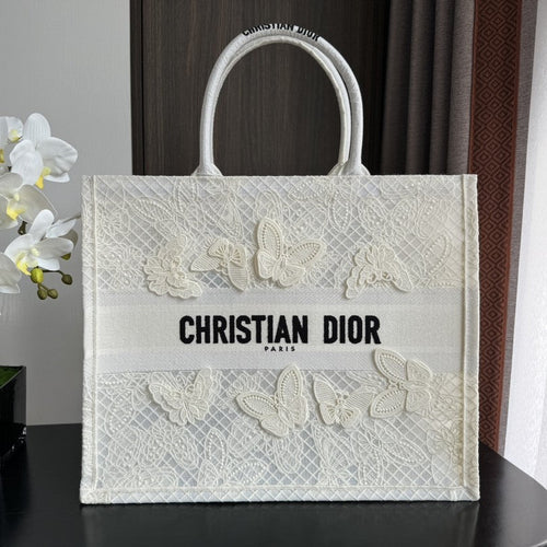 DIOR Large Book Tote 42cm Butterfly Zodiac White