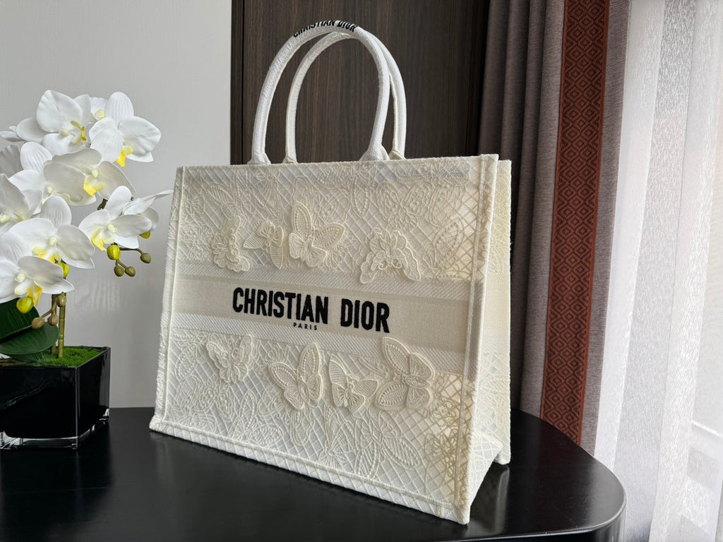 DIOR Large Book Tote 42cm Butterfly Zodiac White