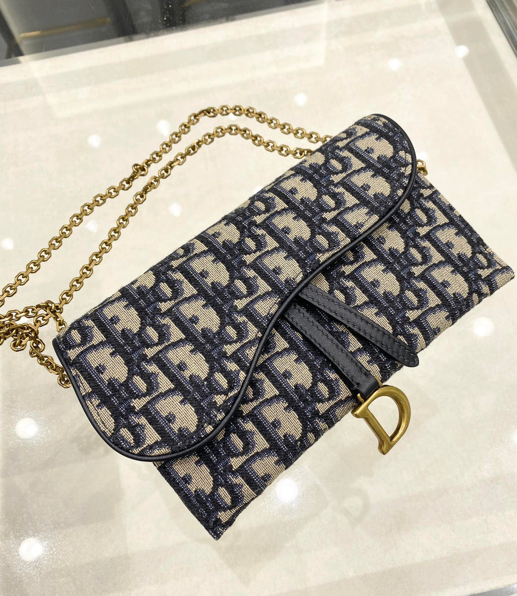 DIOR Saddle WOC 19cm Blue Obique Embroidery