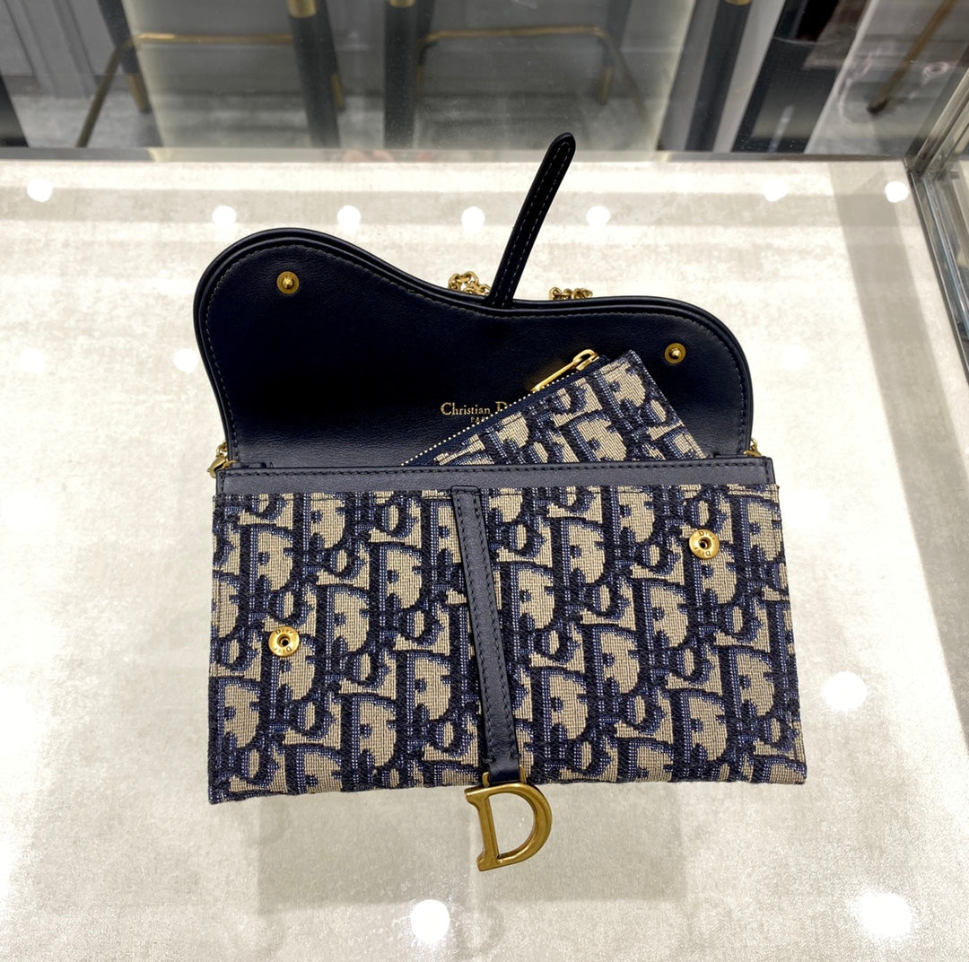 DIOR Saddle WOC 19cm Blue Obique Embroidery