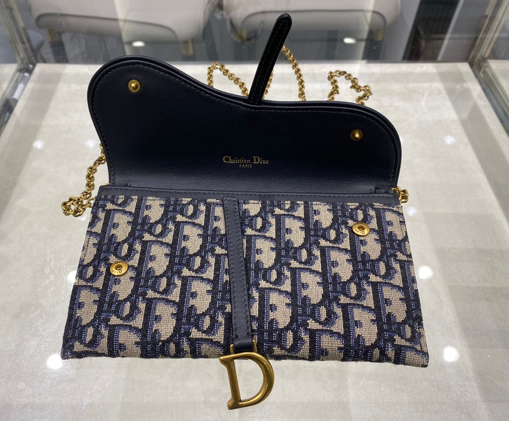 DIOR Saddle WOC 19cm Blue Obique Embroidery