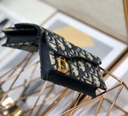 DIOR Saddle Wallet 10.5cm Blue Obique Embroidery