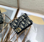 DIOR Saddle Wallet 10.5cm Blue Obique Embroidery
