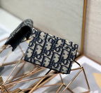 DIOR Saddle Wallet 10.5cm Blue Obique Embroidery