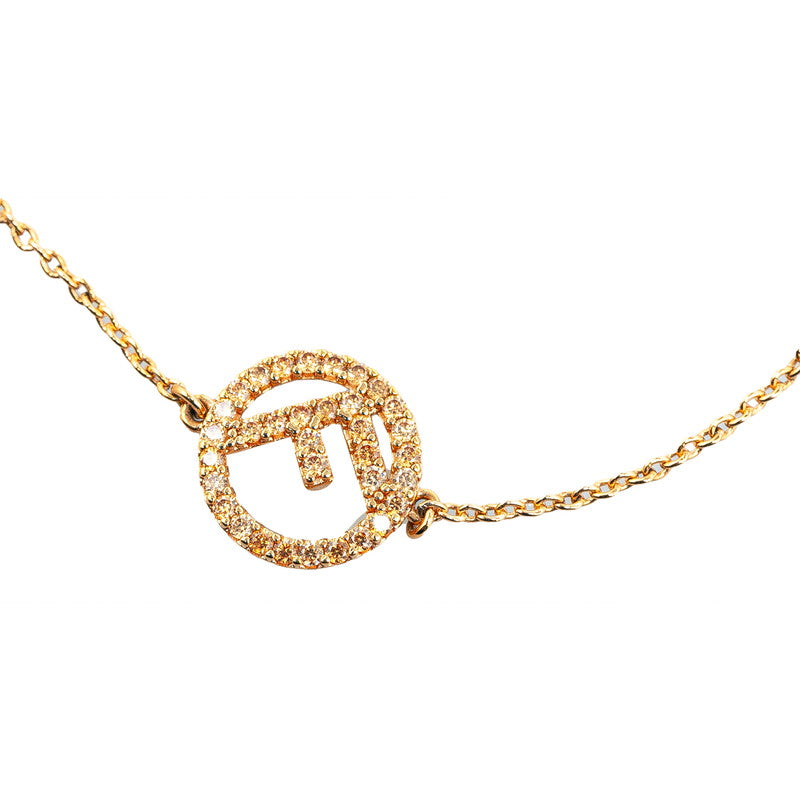 Fendi F Logo Rhinestone Bracelet 1A2723 Gold Plated