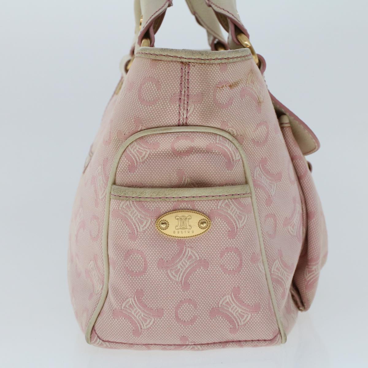 CELINE C Macadam Canvas Hand Bag Leather Pink  yb138