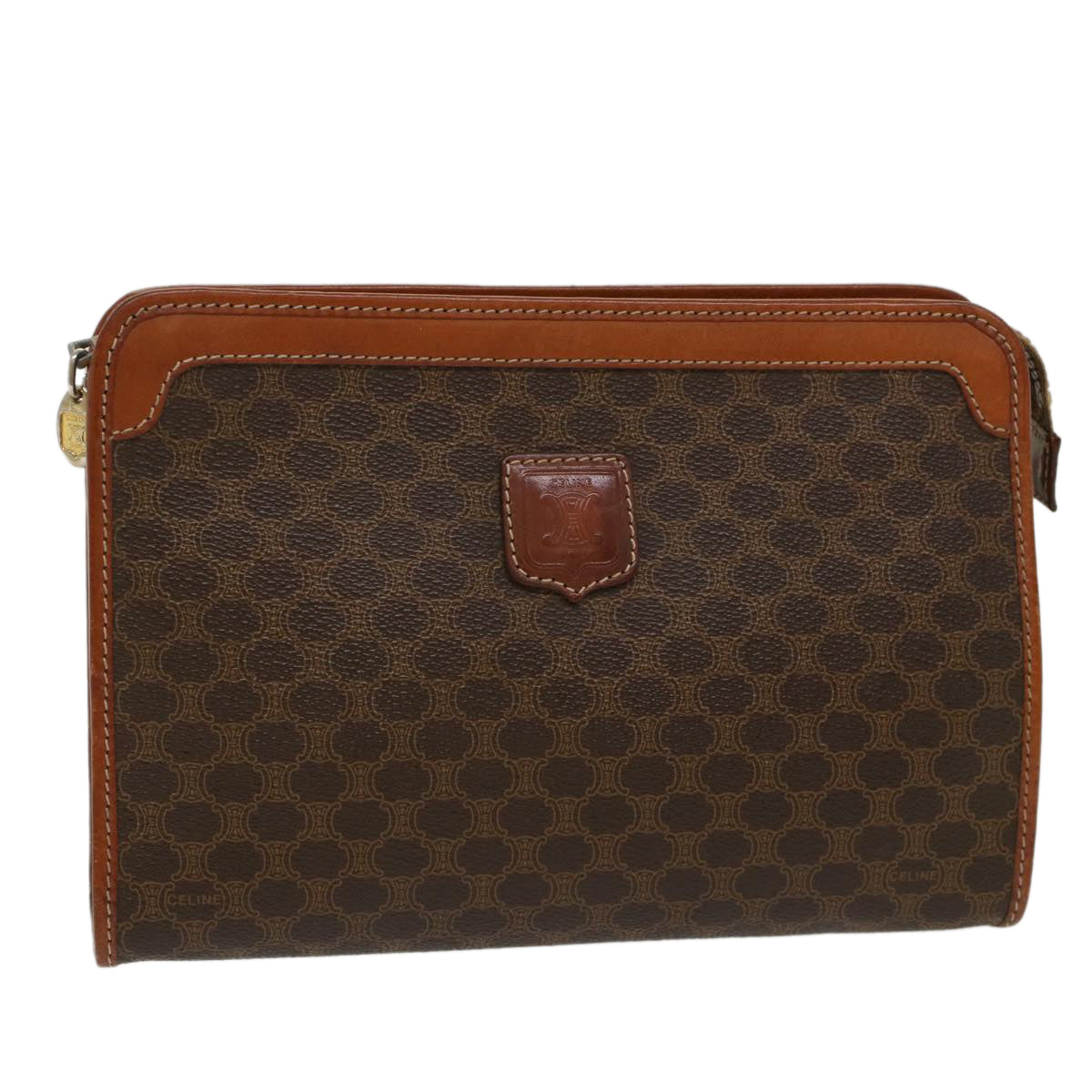 CELINE Macadam Canvas Clutch Bag PVC Leather Brown  yb352