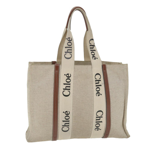 Chloe Woody Large Tote Bag Canvas Beige yb415
