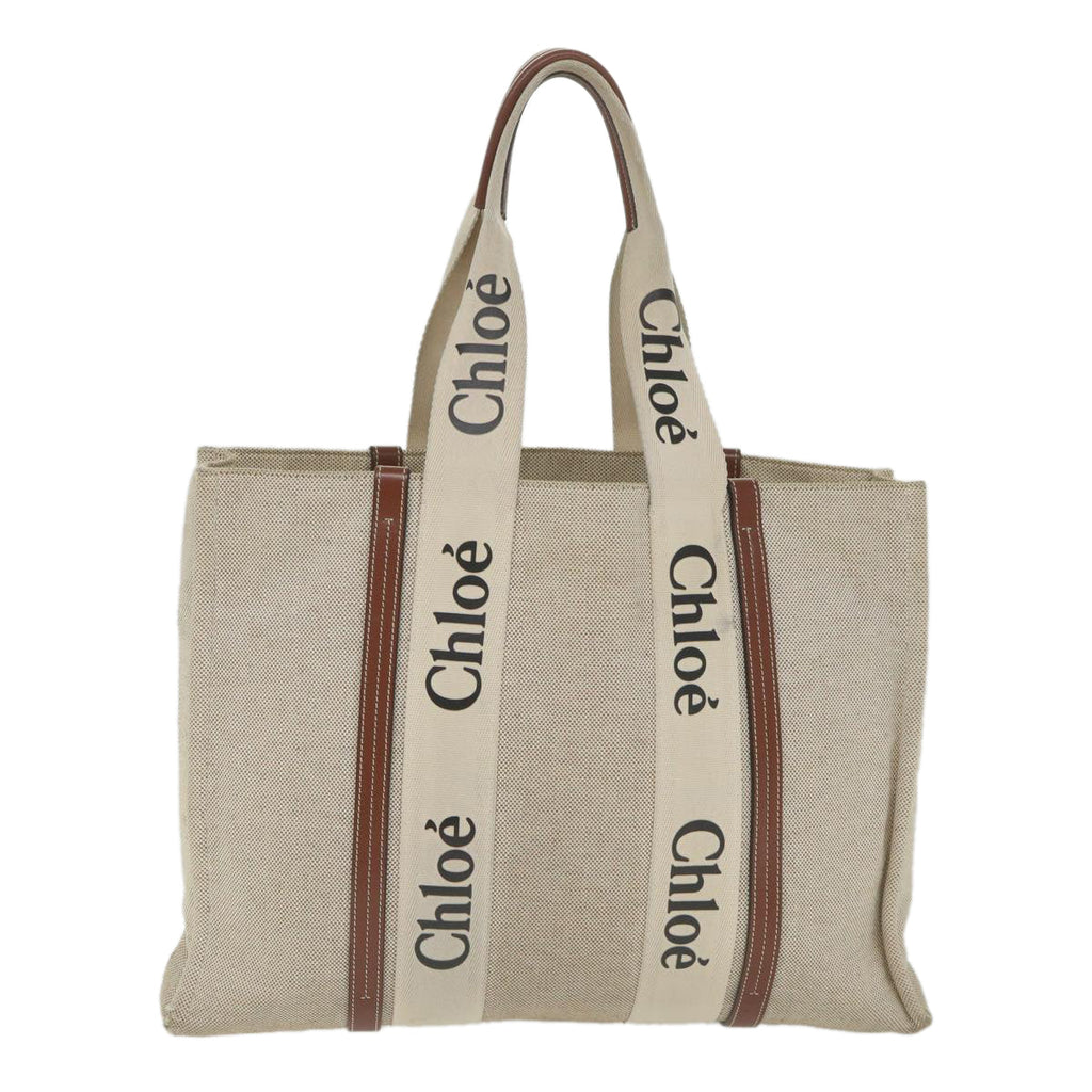 Chloe Woody Large Tote Bag Canvas Beige yb415