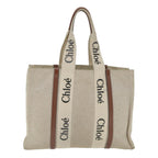 Chloe Woody Large Tote Bag Canvas Beige yb415
