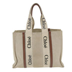 Chloe Woody Large Tote Bag Canvas Beige yb415