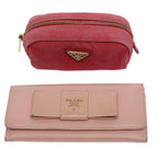 PRADA Wallet Pouch Canvas Leather 2Set Red Pink  yb473