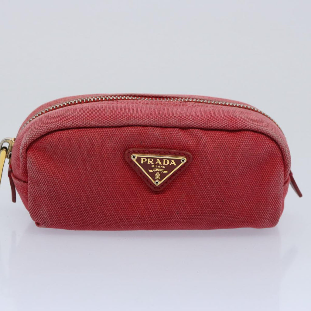 PRADA Wallet Pouch Canvas Leather 2Set Red Pink  yb473
