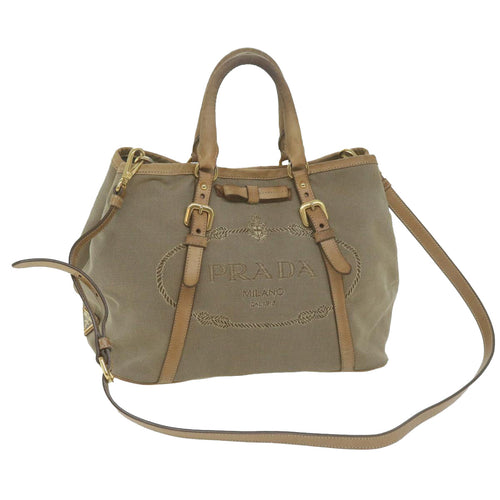 PRADA Hand Bag Canvas 2way Beige  yb499