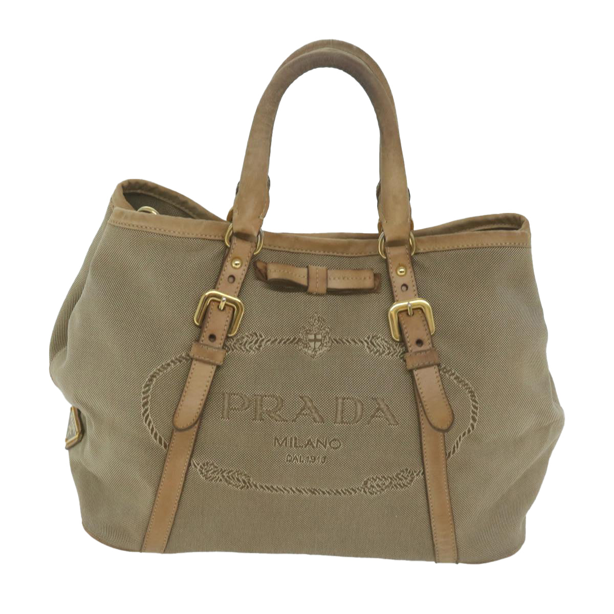 PRADA Hand Bag Canvas 2way Beige  yb499