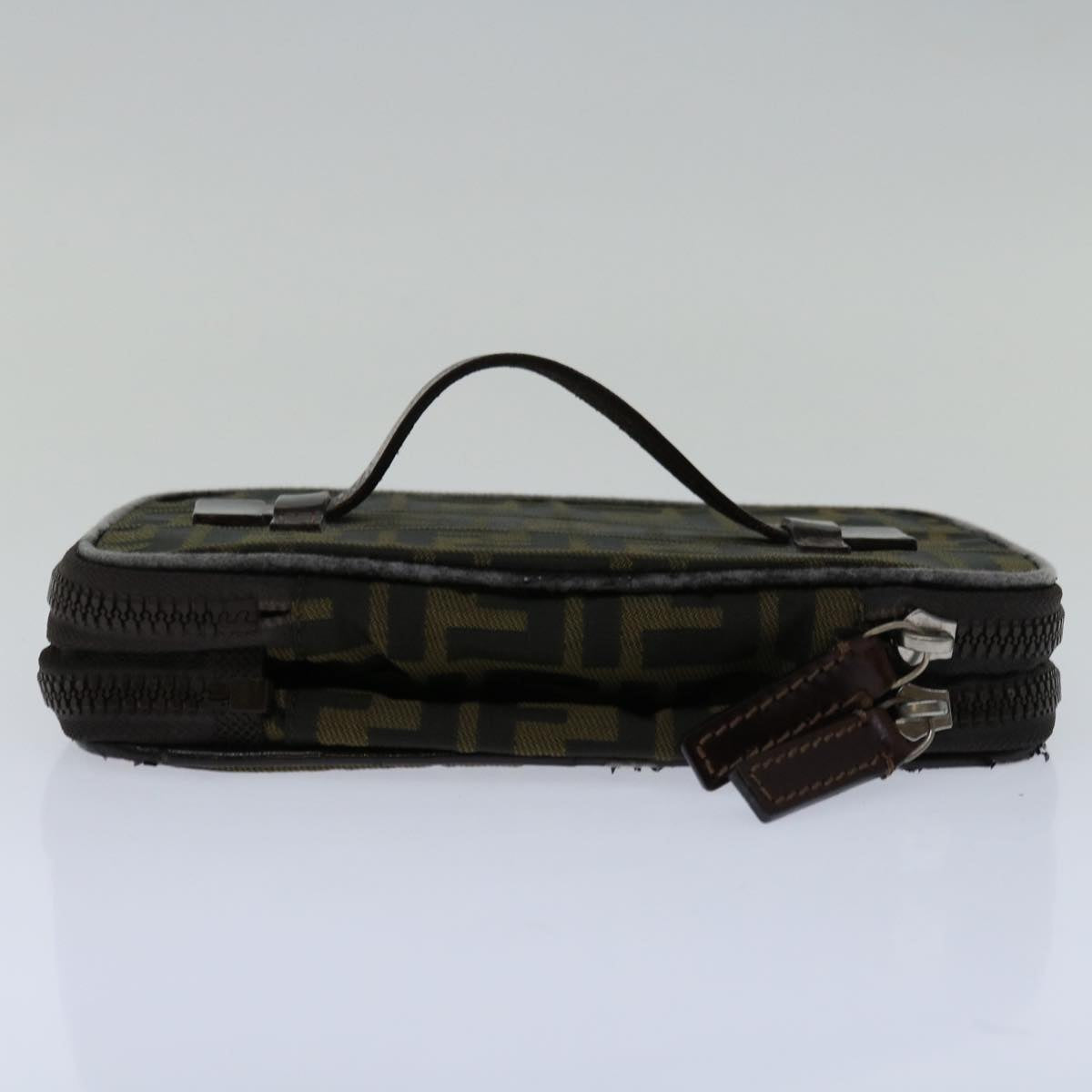 FENDI Zucca Canvas Vanity Hand Bag Brown Blackyb514