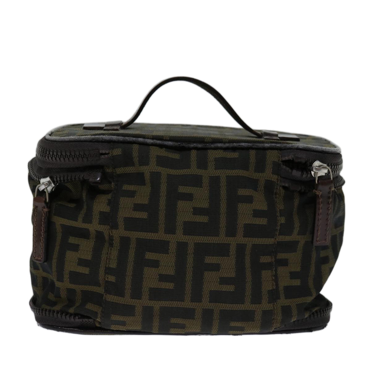 FENDI Zucca Canvas Vanity Hand Bag Brown Blackyb514