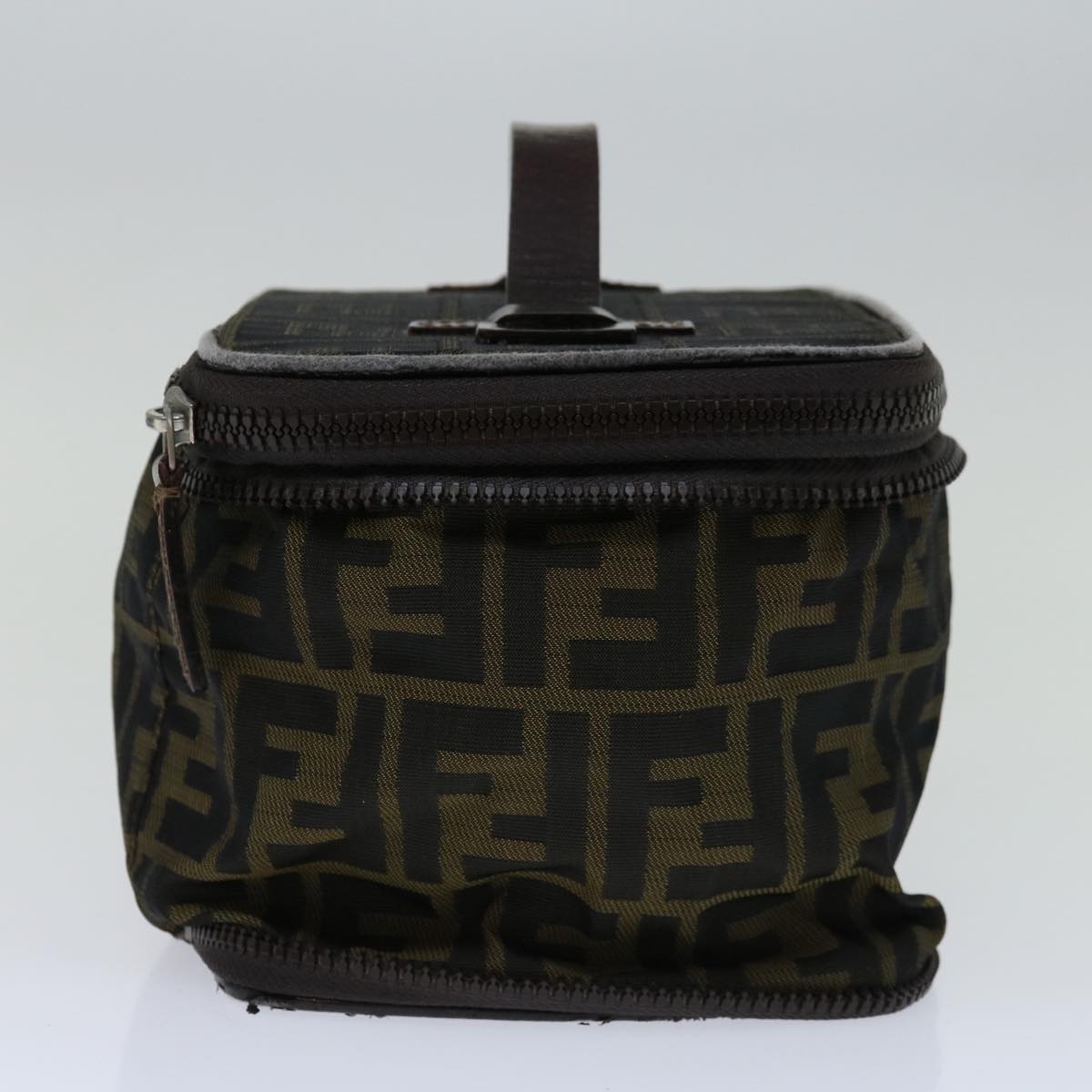 FENDI Zucca Canvas Vanity Hand Bag Brown Blackyb514
